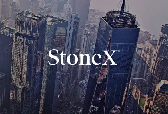 StoneX logo against a backdrop of the New York City skyline